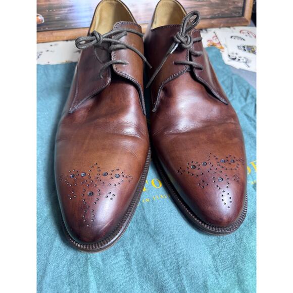 Pastori Handmade Italian Brown Leather Medallion Derby Dress Shoes EU 44 US 11 main image 12